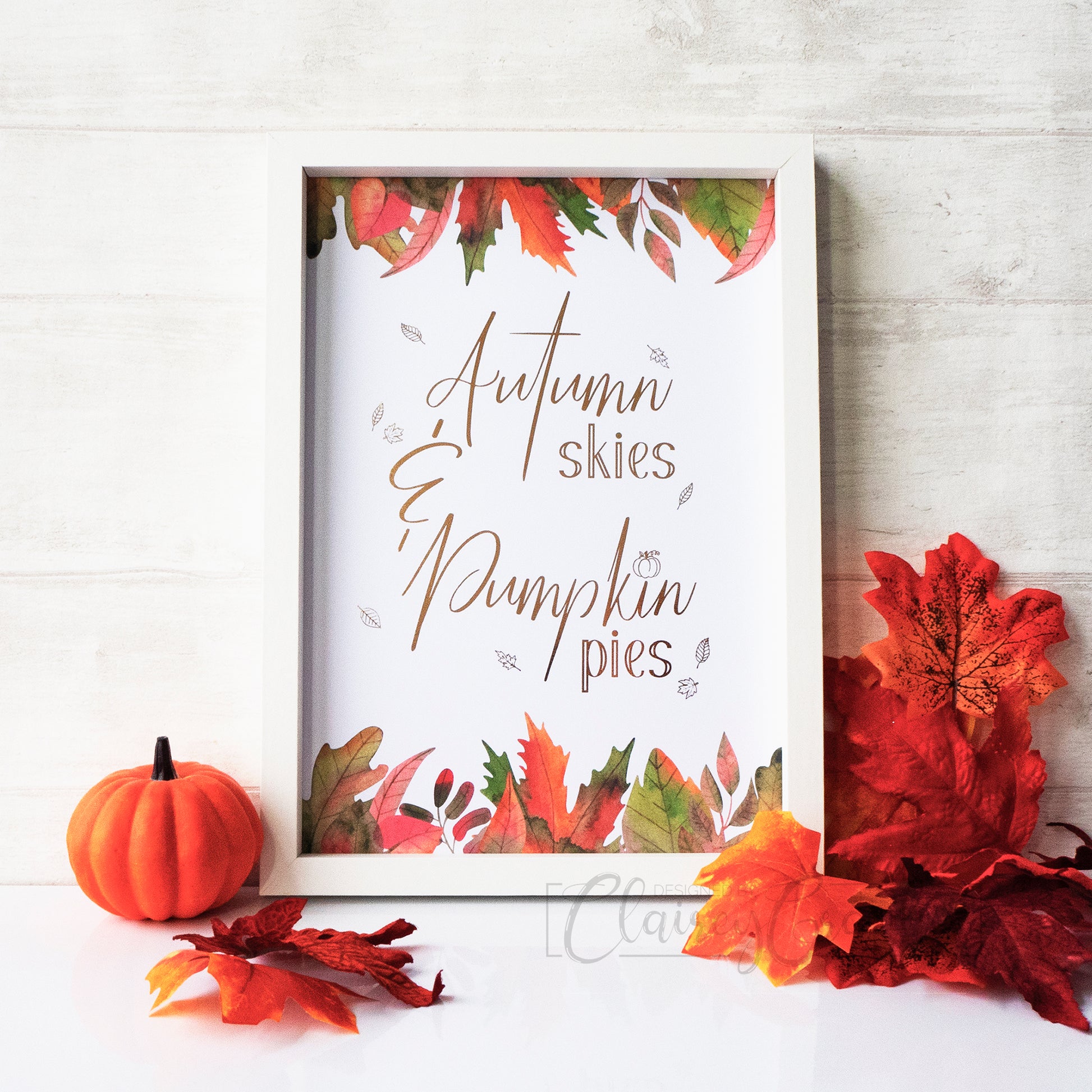 Autumn Skies & Pumpkin Pies - Copper. Handmade foil print by ClaireyGraphy, printed by Bright Bear Designs