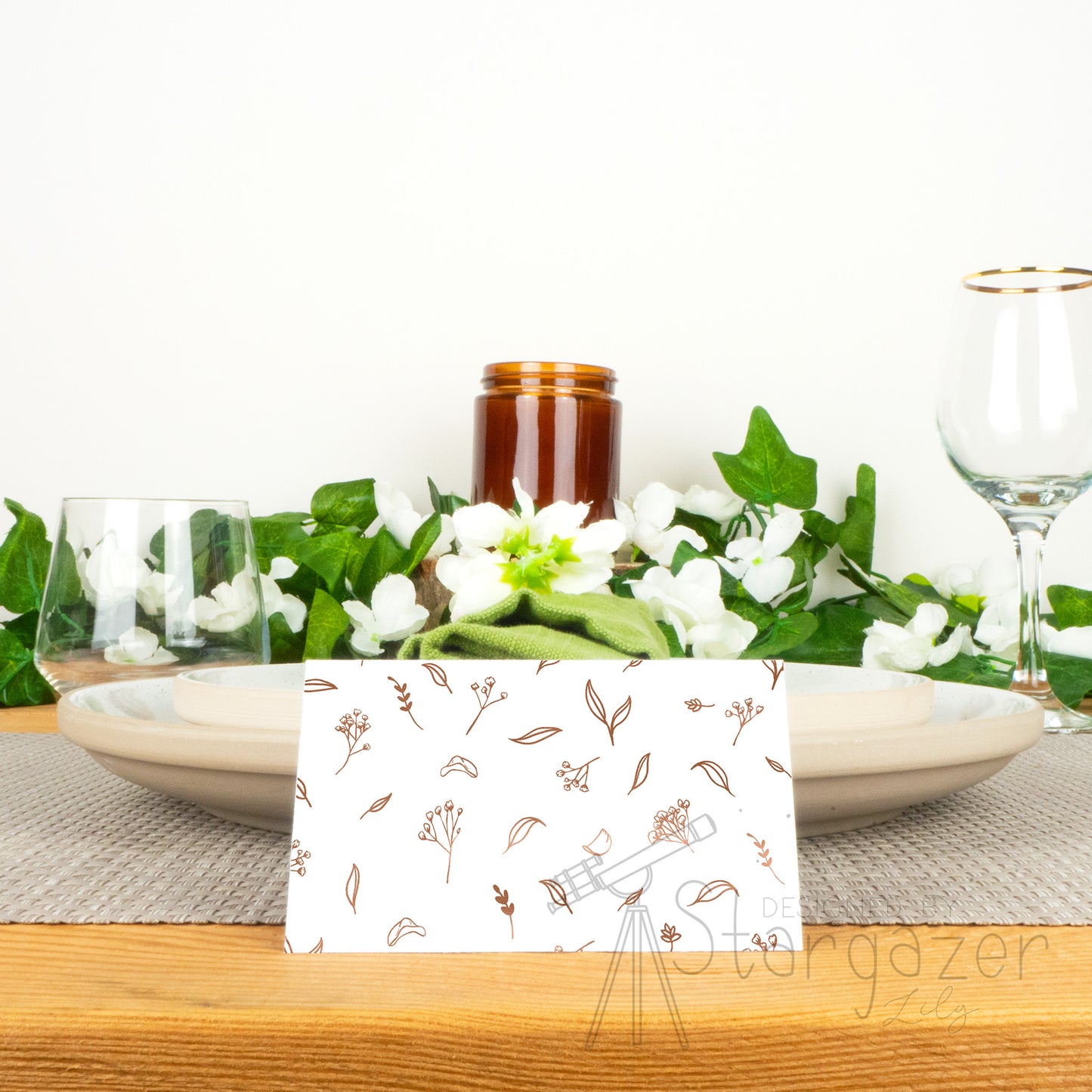 Baby's Breath Floral Folded Place Cards