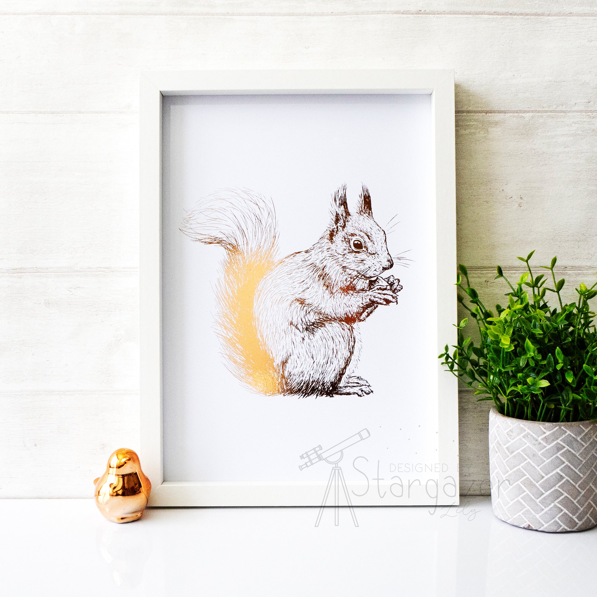 Squirrel - copper foil. Handmade foil print by Stargazer Lily, produced byBright Bear Designs