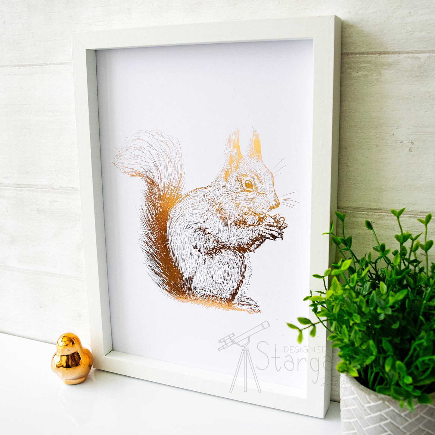 Squirrel - copper foil, side view. Handmade foil print by Stargazer Lily, produced by Bright Bear Designs