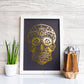 Day of the Dead Sugar Skull - Black, gold foil. Foil print by ClaireyGraphy, printed by Bright Bear Designs