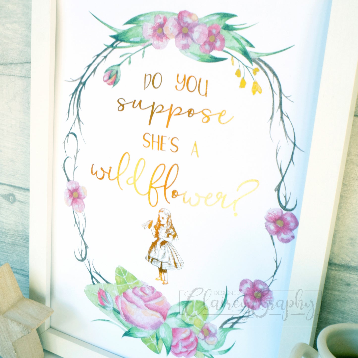 Do You Suppose She's a Wildflower - gold, side view. Handmade foil print by ClaireyGraphy, printed by Bright Bear Designs