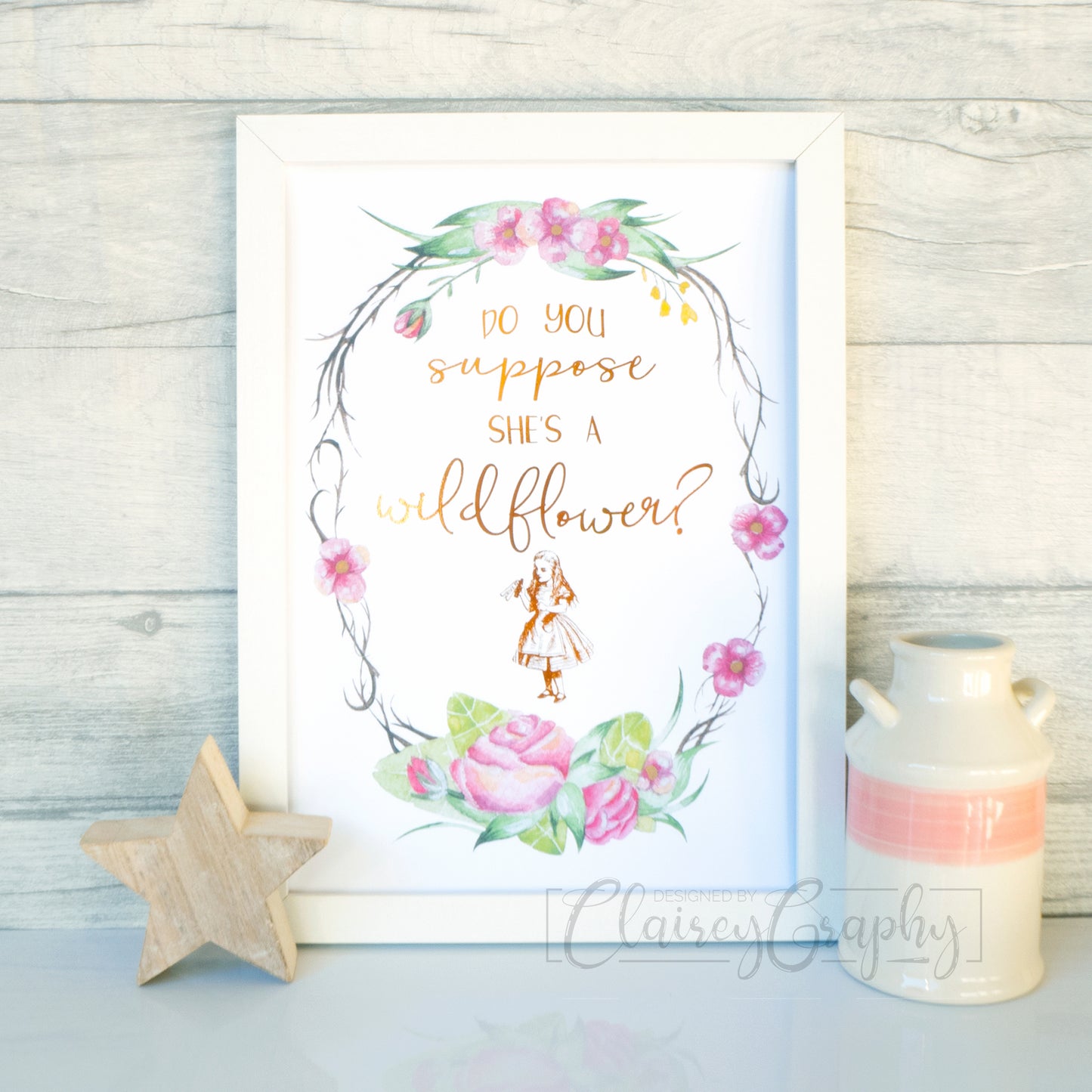 Do You Suppose She's a Wildflower - gold. Handmade foil print by ClaireyGraphy, printed by Bright Bear Designs