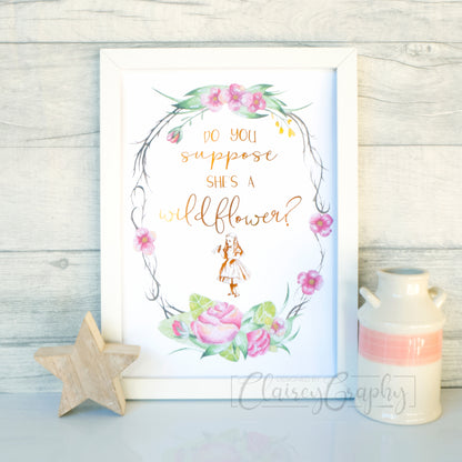 Do You Suppose She's a Wildflower - gold. Handmade foil print by ClaireyGraphy, printed by Bright Bear Designs