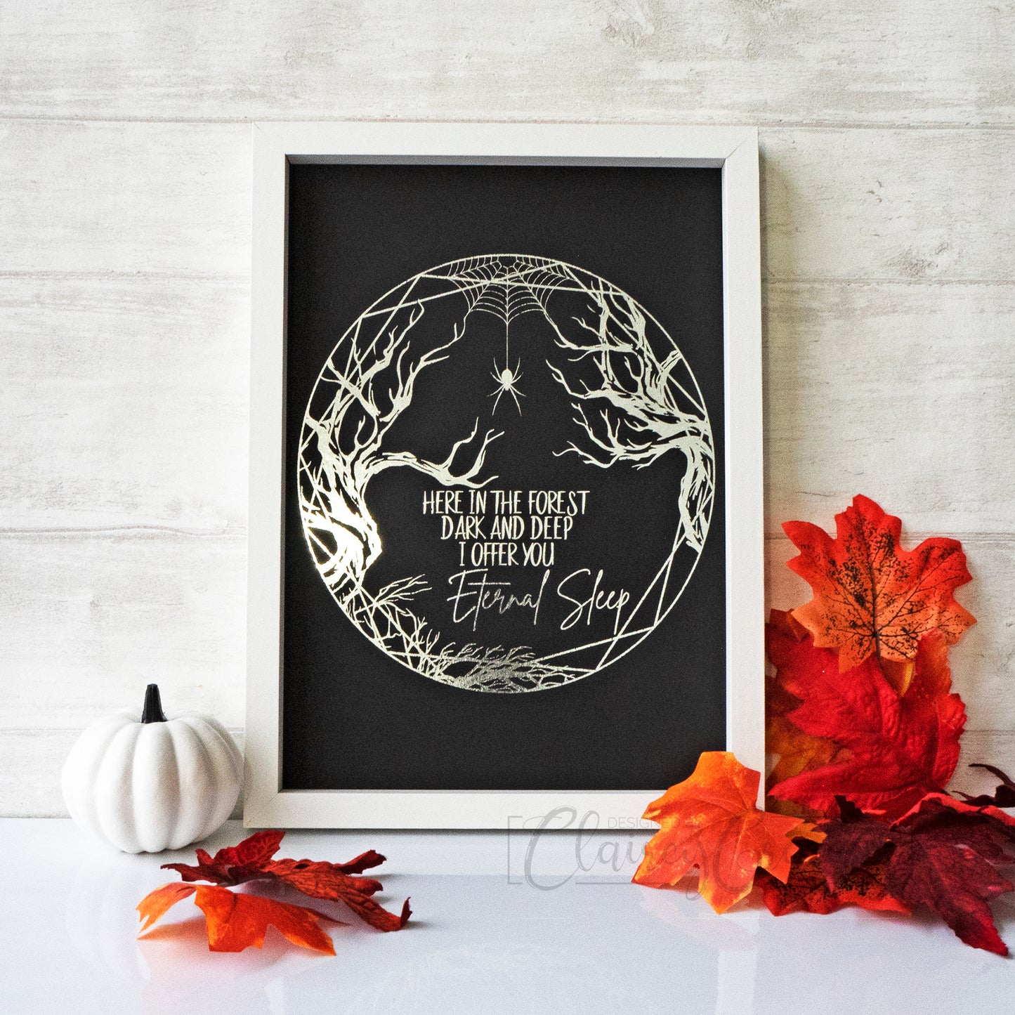 Eternal Sleep - Black, silver foil. Foil Print by ClaireyGraphy, printed by Bright Bear Designs