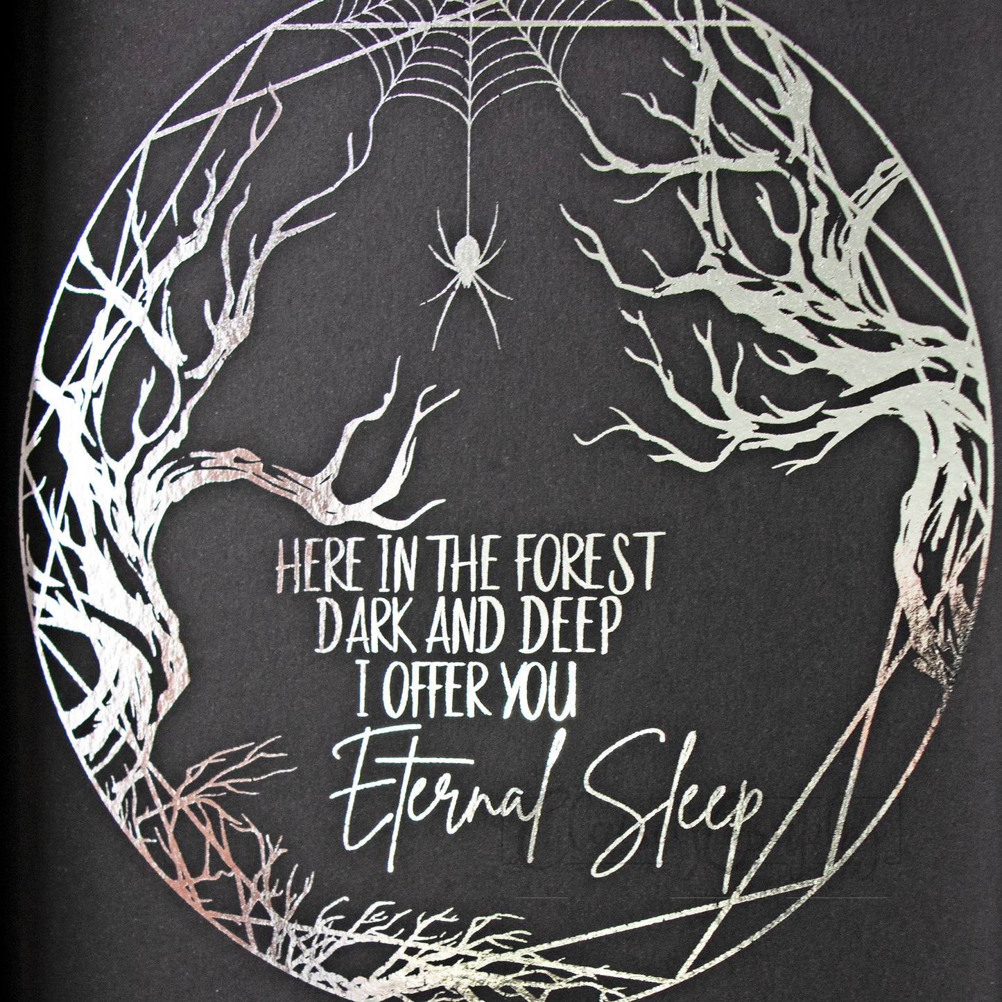 Eternal Sleep - Black, silver foil, detail. Foil Print by ClaireyGraphy, printed by Bright Bear Designs