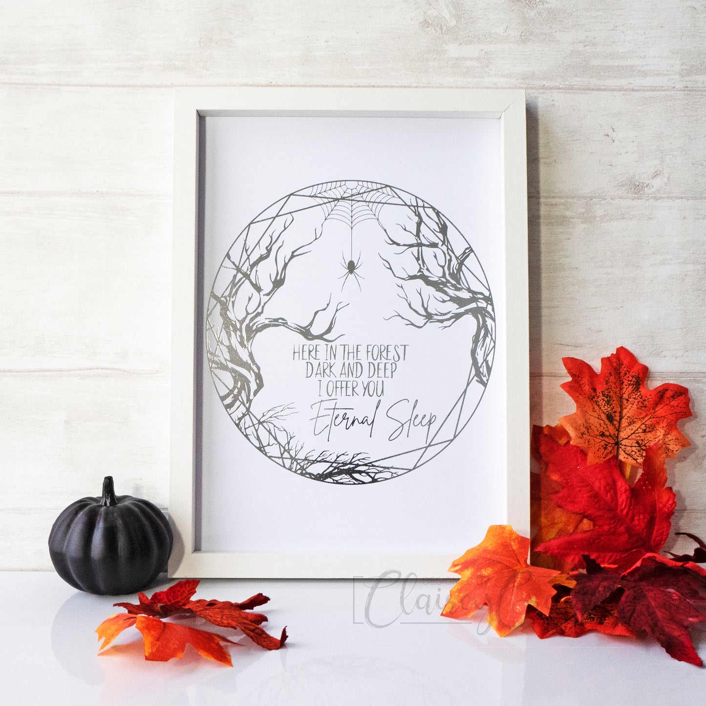 Eternal Sleep - White, silver foil. Foil Print by ClaireyGraphy, printed by Bright Bear Designs