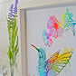 Hummingbird - Rainbow foil, detail, framed. Handmade foil print created by Stargazer Lily, produced by Bright Bear Designs