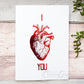 I Heart You Anatomical Heart - red foil. 7x5 inch handmade foil card by ClaireyGraphy, printed by Bright Bear Designs