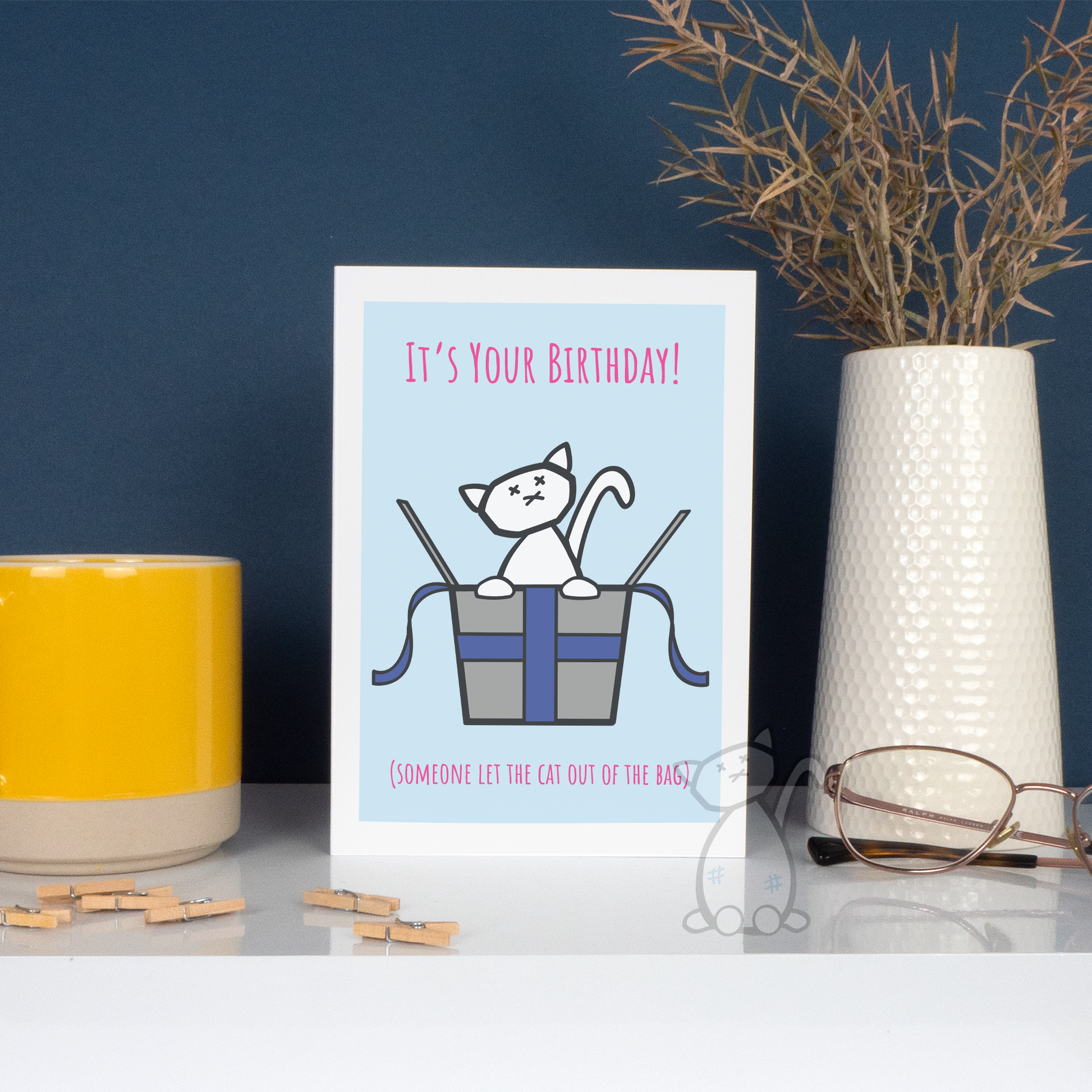 Kitastrophe Let The Cat Out Of The Bag Birthday Card - 7x5" card, designed by Kitastrophe, printed by Bright Bear Designs