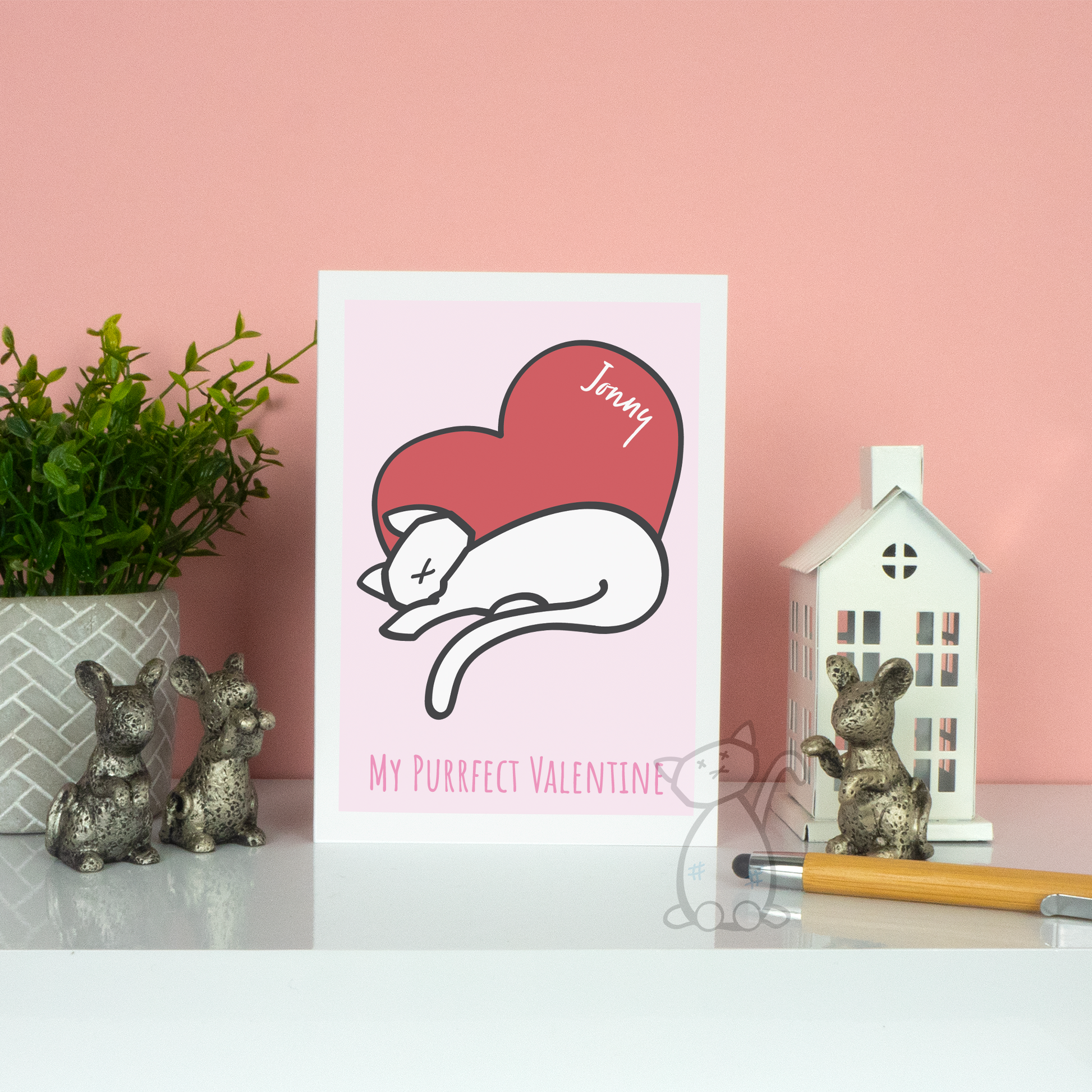 Kitastrophe Personalised My Purrfect Valentine - 7x5" personalised card, designed by Kitastrophe, printed by Bright Bear Designs