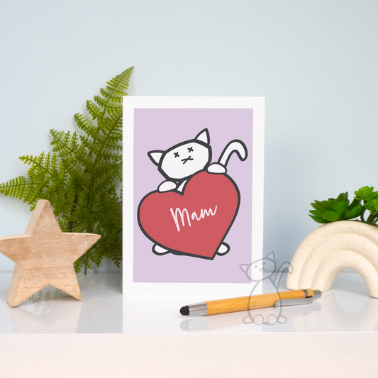 Kitastrophe Personalised Heart Mother's Day Card - Mam - 7x5" personalised card, designed by Kitastrophe, printed by Bright Bear Designs