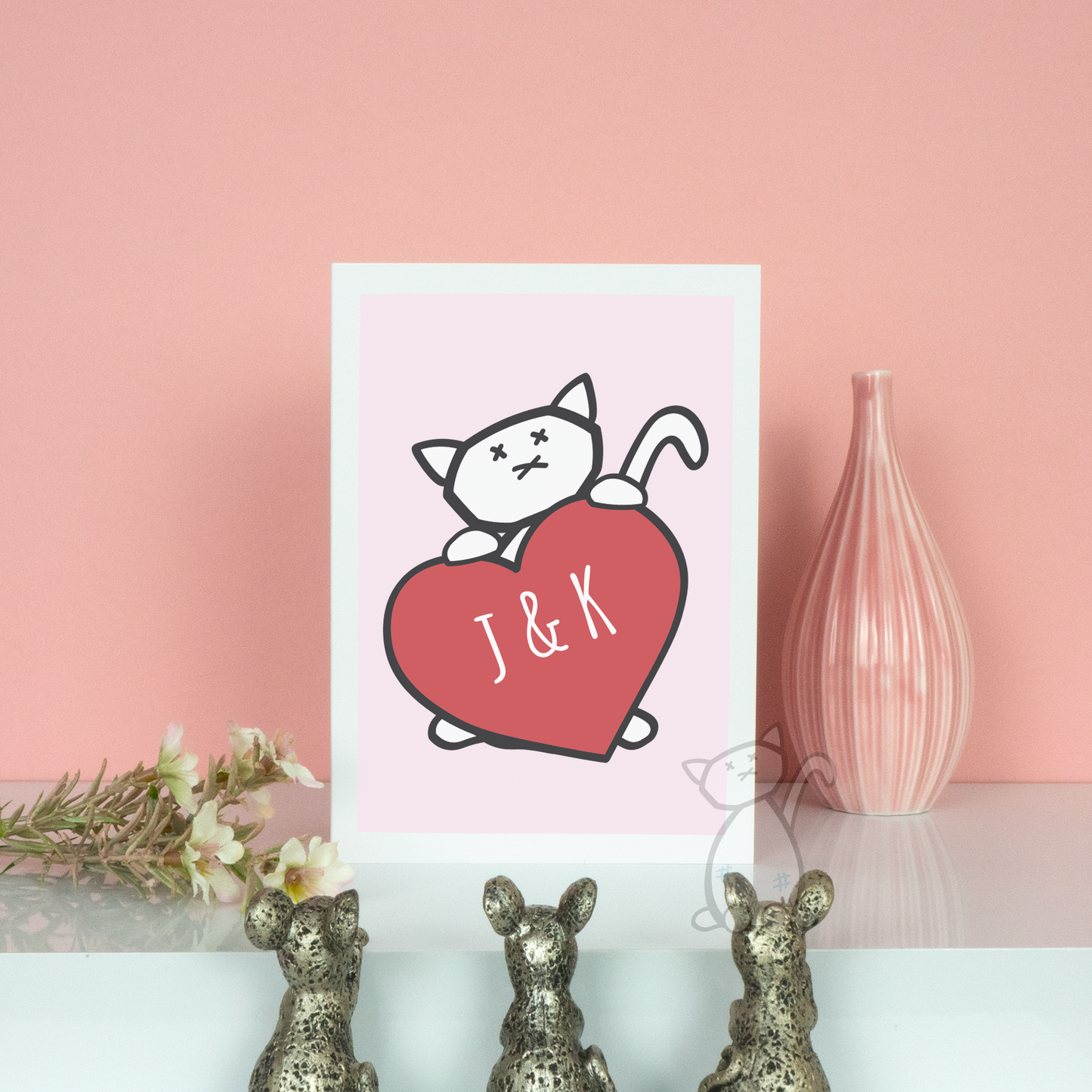 Kitastrophe Personalised Initial Heart Card - 7x5" personalised card, designed by Kitastrophe, printed by Bright Bear Designs