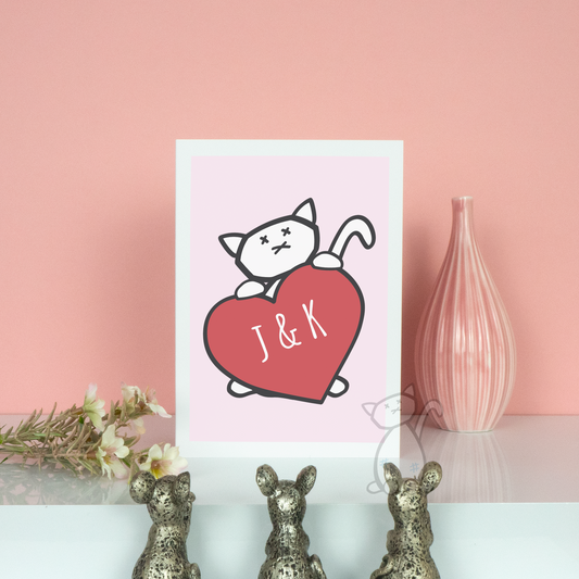 Kitastrophe Personalised Initial Heart Card - 7x5" personalised card, designed by Kitastrophe, printed by Bright Bear Designs