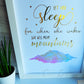 Let Her Sleep - Gold, top view. Handmade foil print by ClaireyGraphy, printed by Bright Bear Designs