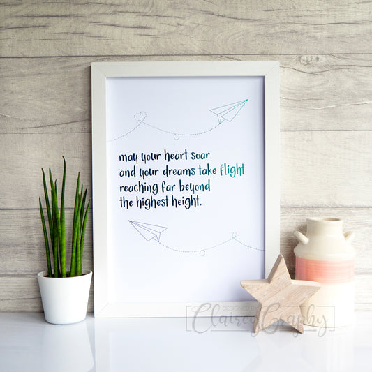 May Your Heart Soar - Emerald green. Handmade foil print by ClaireyGraphy, printed by Bright Bear Designs