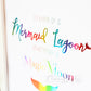 Mermaid Lagoon - Rainbow on white, detail. Handmade foil print by ClaireyGraphy, printed by Bright Bear Designs