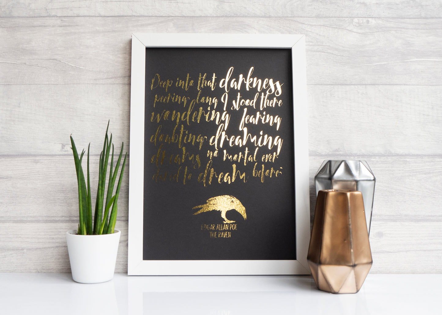 The Raven - gold on black. Handmade foil print by Bright Bear Designs