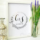 Personalised Initials In Linear Floral Wreath - silver foil, side angle. Personalised custom handmade foil print by ClaireyGraphy, printed by Bright Bear Designs