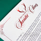 Personalised Letter from Santa. Close up of the letterhead which reads: "From the desk of Santa Claus". Printed on smooth ivory card stock and foiled in a stunning red and gold, each letter is personalised to the child/children.