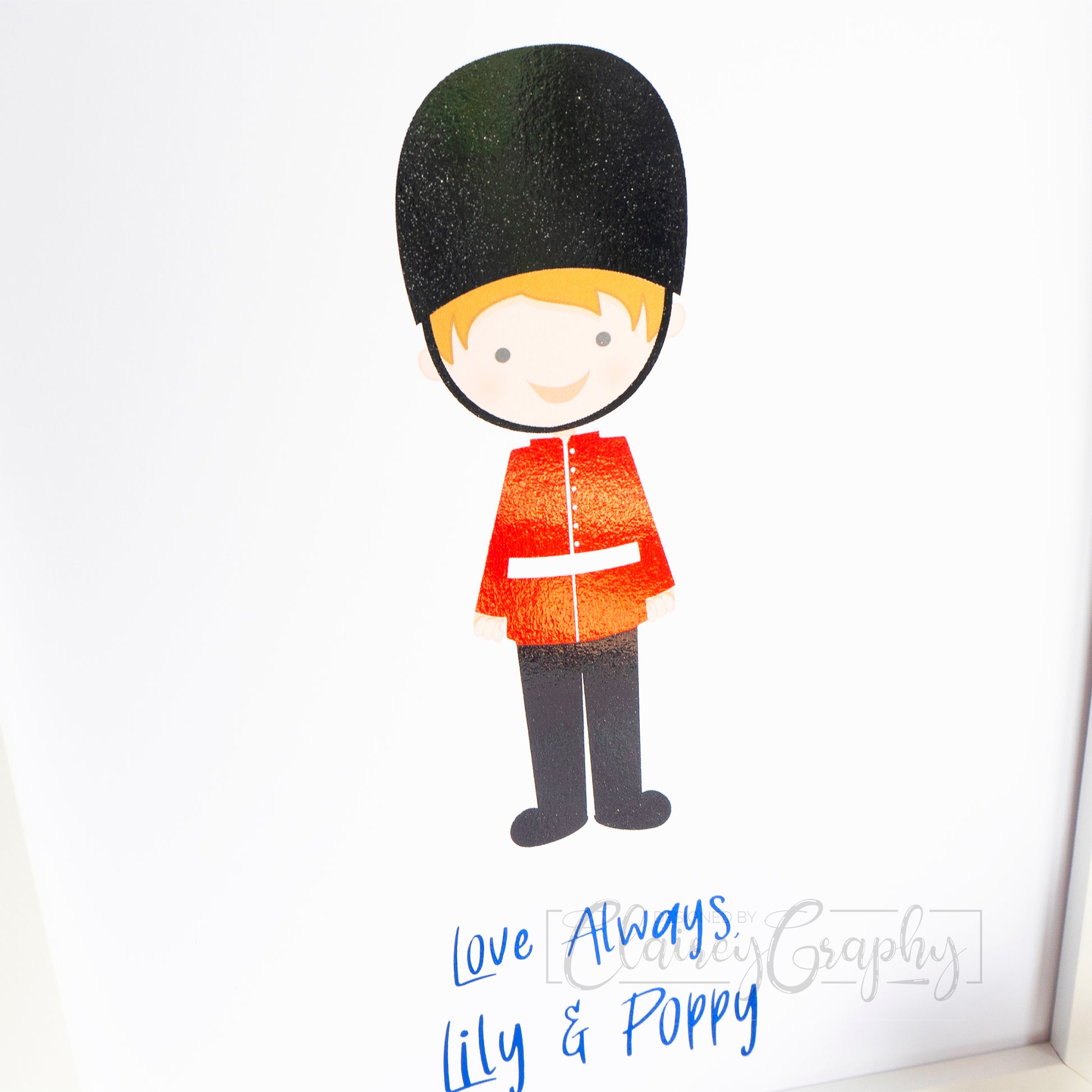 Personalised Soldier Print - Royal Blue, soldier detail. Personalised custom handmade foil print by ClaireyGraphy, printed by Bright Bear Designs