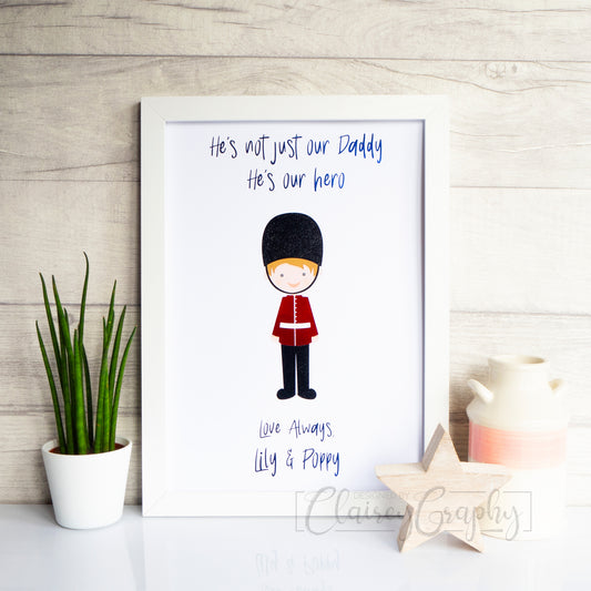 Personalised Soldier Print - Royal Blue. Personalised custom handmade foil print by ClaireyGraphy, printed by Bright Bear Designs