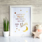 Shoot for the Moon - Gold on White. Handmade foil print by ClaireyGraphy, printed by Bright Bear Designs