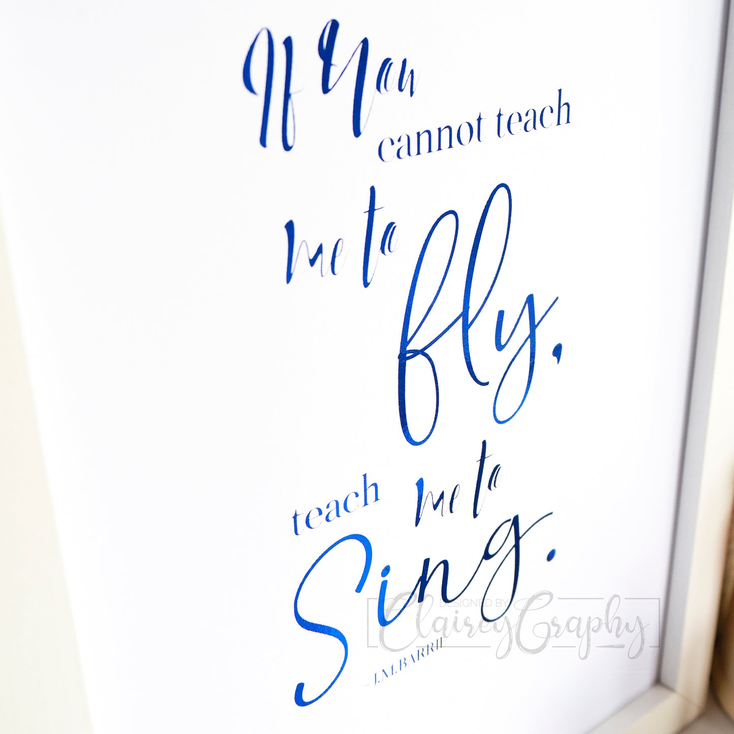 Teach Me To Sing - Royal blue, detail. Handmade foil print by ClaireyGraphy, printed by Bright Bear Designs