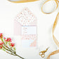 Baby's Breath Floral Wedding Stationery - Closed Gatefold invitation with patterned bellyband, blush pink envelope, rose gold foil - designed by Stargazer Lily, printed by Bright Bear Designs