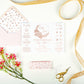 Baby's Breath Floral Wedding Stationery- Inside view, front view - Gatefold invitation with blush pink envelope, patterned bellyband, rose gold foil - designed by Stargazer Lily, printed by Bright Bear Designs