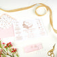 Baby's Breath Floral Wedding Stationery- Inside view, side angle - Gatefold invitation with blush pink envelope, 'Mr & Mrs' bellyband, rose gold foil - designed by Stargazer Lily, printed by Bright Bear Designs