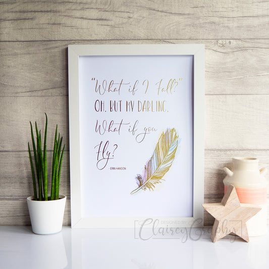 What if I Fall? - gold. Handmade foil print by ClaireyGraphy, printed by  Bright Bear Designs