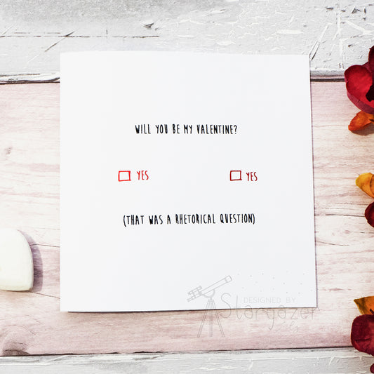 Will You Be My Valentine Ballot Foil Card - black gloss, red foil. Handmade foil card by Stargazer Lily, printed by Bright Bear Designs