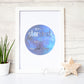 You Are Made of Stardust - silver on watercolour, front view. Handmade foil print by ClaireyGraphy, printed by Bright Bear Designs