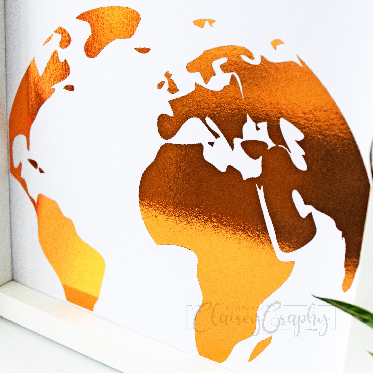 You Mean The World To Me - copper foil, world detail. Handmade foil print by ClaireyGraphy, printed by Bright Bear Designs